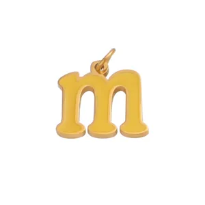 Gold-tone yellow enamel letter m pendant charm for DIY jewelry making and stylish necklaces.