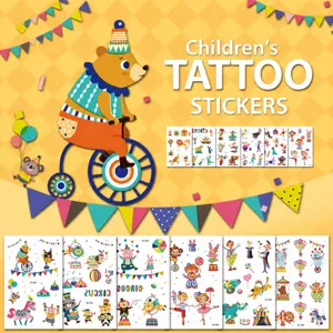 Autocollants de Tatouage Temporaire Imperméables pour Enfants Animaux de Cirque Mignons Conception de Corps Art Maquillage Autocollant de Visage