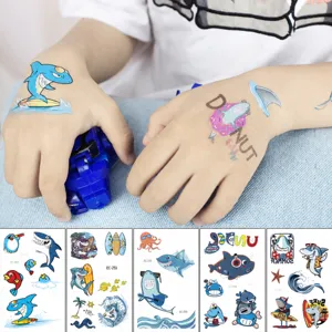 Kids Waterproof Temporary Tattoo Stickers Cartoon Shark Pirate Ocean Animal Design Birthday Party Body Art Fake Tattoos For Children