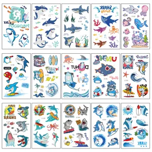 Waterproof kids shark temporary tattoo stickers set for birthday party and cartoon fun play