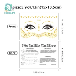 Metallic gold face temporary tattoo sticker for music festival party makeup and body art deco.