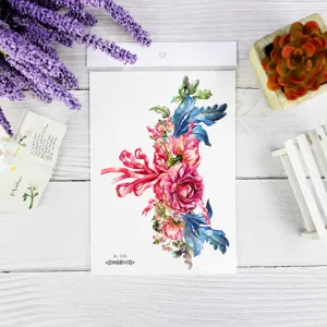 Waterproof floral chest tattoo sticker with pink ribbon design, perfect for body art and fashion.