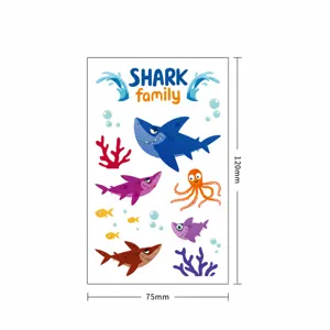 Waterproof kids temporary tattoo stickers, cute cartoon shark marine animals design for party.