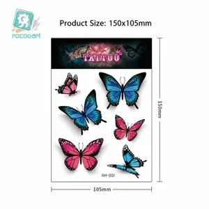 Waterproof 3D colorful butterfly temporary tattoo sticker, fashion body art sticker for women.