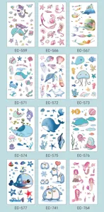 Kids waterproof temporary tattoo stickers cute ocean animal mermaid whale designs sheet