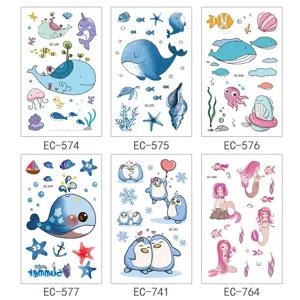 Kids waterproof temporary tattoo stickers cute ocean animal dolphin cartoon design sheet set.