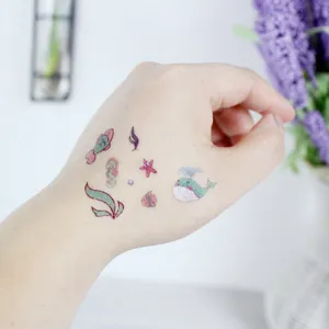 Waterproof kids temporary tattoo stickers, cute ocean marine animals whale design for hand art.