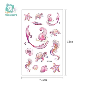 Waterproof kids temporary tattoo sticker cute ocean mermaid seahorse design 12x7.5cm