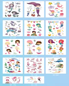 Kids waterproof mermaid temporary tattoo stickers cute cartoon marine animal art.