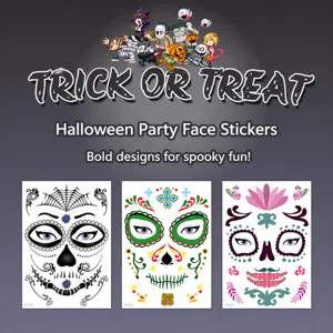 Waterproof Halloween Temporary Tattoo Stickers Skull Ghost Face Decals For Party Masquerade Cosplay Makeup