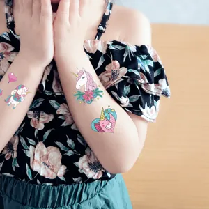 Waterproof temporary unicorn tattoo stickers for kids, cute cartoon fake body art designs.