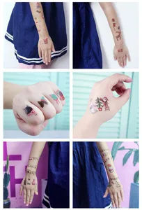 Waterproof Christmas temporary tattoo stickers, cute cartoon holiday decals for kids arms hands.