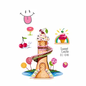 Kids waterproof temporary tattoo sticker cute sweet castle ice cream dessert design sheet