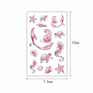 Waterproof pink mermaid temporary tattoo sticker sheet for kids ocean theme art body decal
