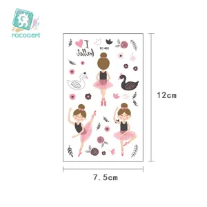 Tatuaggi temporanei impermeabili per bambini con adorabili disegni di ballerine di cartoni animati.