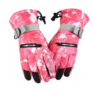 Winter waterproof ski gloves for adults, pink camo thermal windproof touch screen gloves.