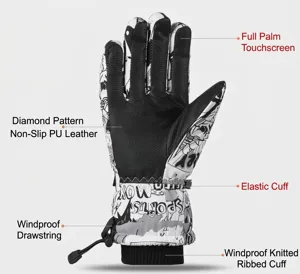 Winter ski gloves for men and women, windproof thermal motorcycle riding gloves with touchscreen.