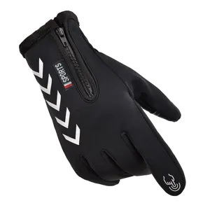 Thermal winter cycling gloves detail, waterproof fleece lining, zipper design, touch screen.