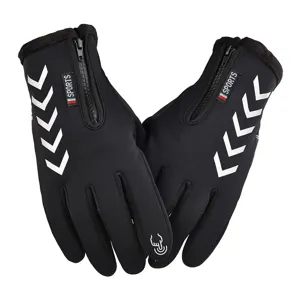 Winter thermal fleece waterproof cycling gloves with zipper and touch screen fingers for outdoor.