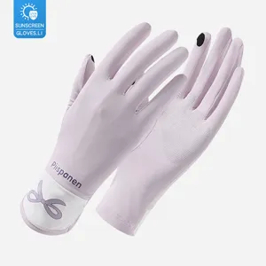Summer ice silk sunscreen gloves detail, anti-slip palm and touch screen fingertips.