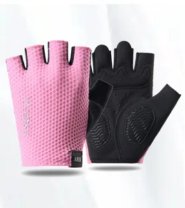 Half-finger fitness gloves for cycling and weightlifting, breathable mesh design with anti-slip palm.