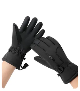 Waterproof winter ski gloves detail view featuring warm fleece lining, zipper pocket and wrist strap.