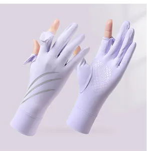Summer UV protection fingerless gloves with anti-slip silicone palm and reflective stripes for outdoor.