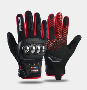Heren lange fiets handschoenen met stalen knokkelbescherming, antislip touchscreen motor.
