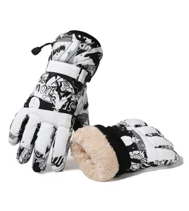 Winter thermal ski gloves with waterproof design and plush fleece lining for outdoor sports.