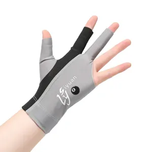 Gant de billard respirant à 3 doigts en gris et noir, gant de sport élastique antidérapant.