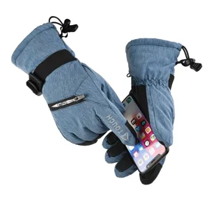 Winter waterproof ski gloves with touch screen fingers, warm fleece lining for outdoor sports.