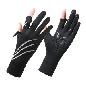 Summer Sun Protection Cycling Gloves Fingerless Anti Slip Silicone Touchscreen Striped Sports Gloves For Men Women