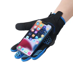 Heren full finger fiets handschoenen met touch screen design, antislip zwart blauwe motoruitrusting.