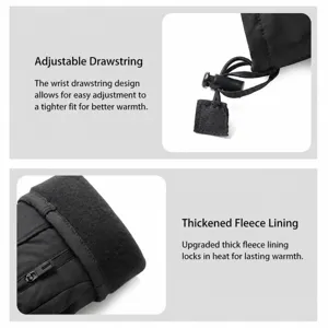 Winter waterproof windproof thermal ski gloves with adjustable drawstring and fleece lining.
