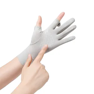 Light grey open finger sun protection gloves with anti-slip dots for outdoor sports cycling