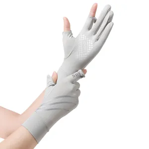 Sun protection half finger gloves for women outdoor cycling anti slip sports gear