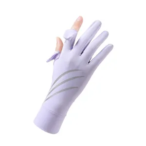 Summer UV protection cycling outdoor open finger sun gloves for women and men with stripes.
