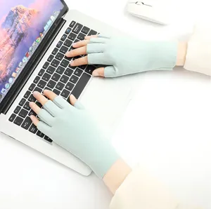 Fingerless warm gloves for typing winter wear light green soft elastic fabric daily use