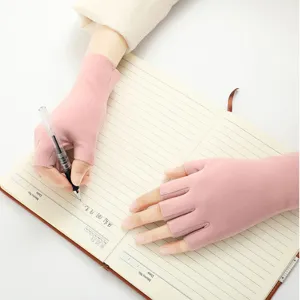 Comfortable fleece-lined fingerless gloves in pink, warm winter wrist-protecting thermal gloves.