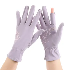 Sun protection ice silk gloves for driving cycling outdoor anti-slip lavender women