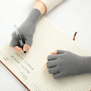 Thermal half finger gloves fleece lined winter warm wrist protection knit gloves for typing