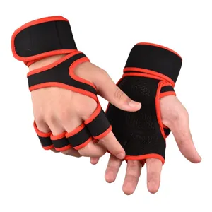Professional fitness workout gloves with wrist wraps for weightlifting and gym training.