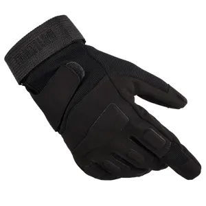 Black tactical full-finger gloves for outdoor cycling, hiking, and military training sports.