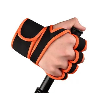 Detailed view of fitness gloves with wrist wrap support, designed for gym weightlifting and training.