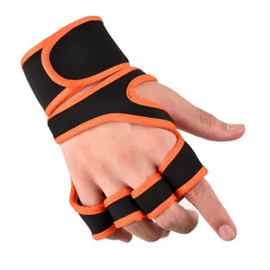 Professional fitness gym gloves weightlifting wrist wrap support strap black orange gear
