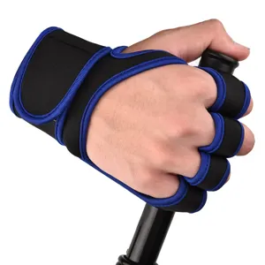 Breathable gym weightlifting gloves with wrist wraps for fitness and heavy barbell training.