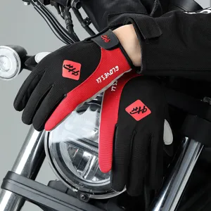 Outdoor cycling gloves detail view, black and red long finger breathable wear-resistant gear