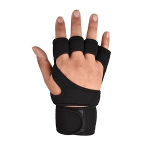 Black fitness wrist wrap gloves, gym weightlifting training palm guards for men and women