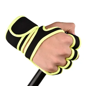 Professional fitness weightlifting gloves with lengthened wrist support for gym workouts.