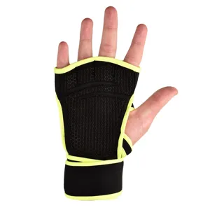Fitness palm protector workout gym gloves with wrist support strap for weightlifting.